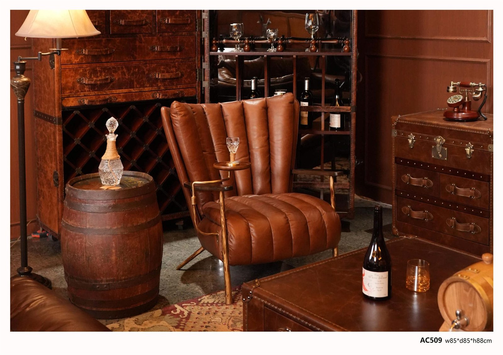 Brown channel-tufted vintage leather leisure chair AC509 from Foshan, China